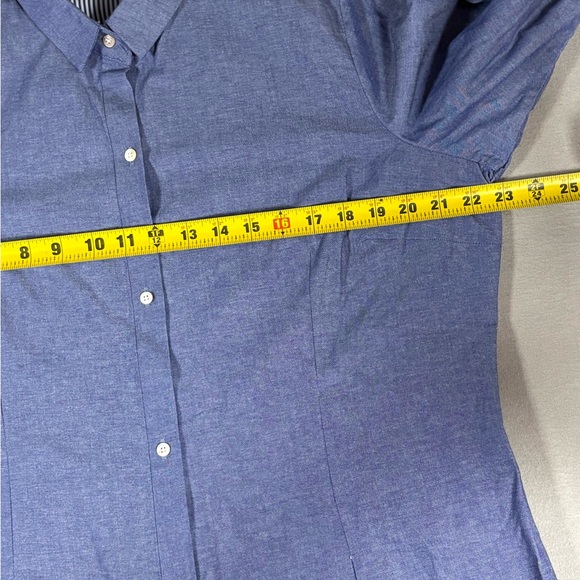 Gretchen Scott Cotton Blend Ruffle Sleeve Chambray Button Up Blouse - Picture 4 of 8